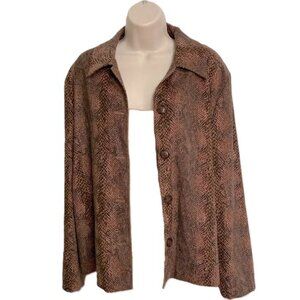 Reptile Snake Pattern Button Down Long Sleeve Shirt by BRIGGS Womens Plus 1X